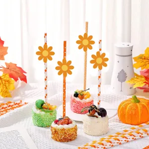 Kreative Papiersrohre mit Sonnenblumen-Topper, ideal für Geburtstagsparty Kuchen Deko.