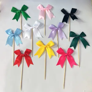 Colorful Ribbon Bow Cake Toppers Swallowtail Dessert Picks for Baking Party Decorations