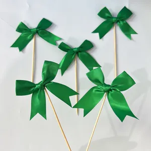 Green ribbon bow cake toppers set for birthday party baking dessert decoration supplies