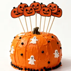 Halloween pumpkin cake toppers set, cute ghost and smiling pumpkin decorative picks for party.