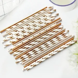Pailles en papier jetables or rose fournitures de fête écologiques pailles à boire 50pc