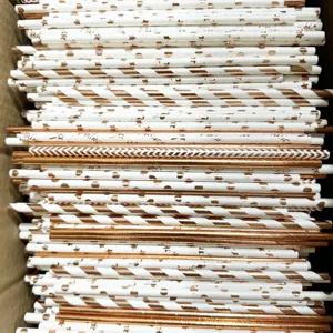 Paille en papier jetable or rose fournitures de fête biodégradable mariage anniversaire
