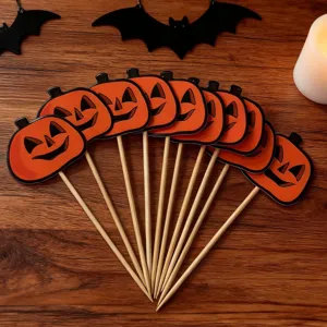 Halloween pumpkin cake toppers wooden picks for party baking dessert decoration fruit cupcake supplies
