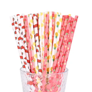 Eco Friendly Biodegradable Paper Drinking Straws Fruit Pattern Colorful Straws For Party Decor Daily Drinking