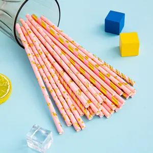Roze goudfolie gestreepte papieren rietjes voor feest verjaardag milieuvriendelijke levering