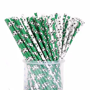 Umweltfreundliche Papier Trinkhalme mit coolem Fußball Muster für Party Dekoration.