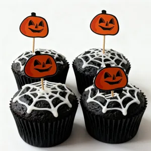 Halloween pumpkin cupcake toppers black spiderweb cake picks spooky party baking decoration