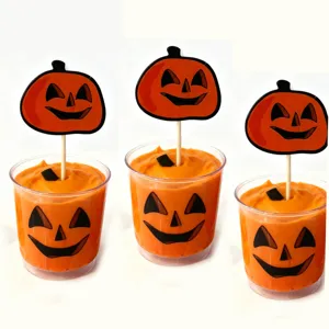 Halloween pumpkin cake topper dessert cup decoration set, perfect for spooky baking party treats.