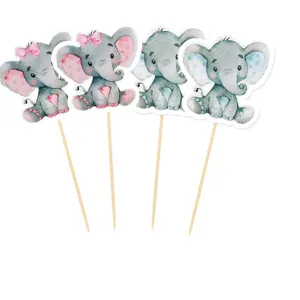 Cute watercolor elephant cake toppers for baby shower and birthday party decorations.
