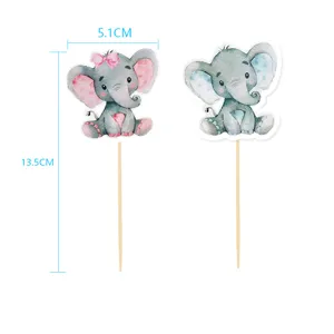 Cute watercolor elephant cake toppers for baby shower birthday party dessert decoration supplies.