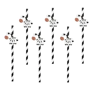 Detailed view of cute zebra animal paper straws, perfect for birthday party and drink decoration.
