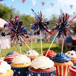 Independence Day cupcake toppers patriotic firework picks party dessert decorations