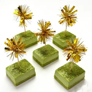 Gold tinsel firework cake picks decorative toppers for party wedding Christmas dessert