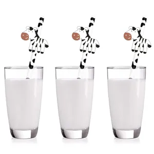 Cute zebra design decorative paper drinking straws detail shot for party drinks and table setup.