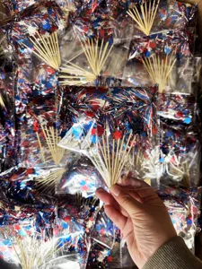 Independence Day decorative firework picks, red white blue star cake toppers for party.