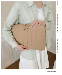 Quilted laptop sleeve minimalist padded computer bag beige tablet protective case aesthetic