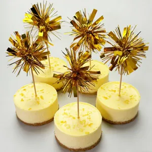 Gold tinsel cake toppers firework decorative picks for party dessert celebrations