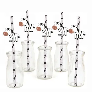 Cute zebra paper straws detail view, perfect for birthday parties and festive drink decoration.