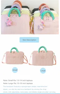 Korean style pleated laptop tote bag with cute flower charm large capacity student computer bag