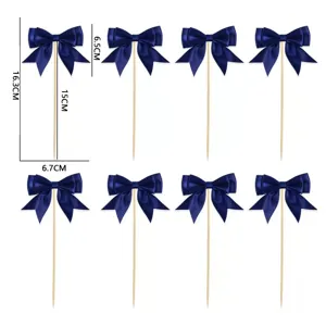 Large dark blue satin bow cake toppers set of 8 for baking party dessert decoration