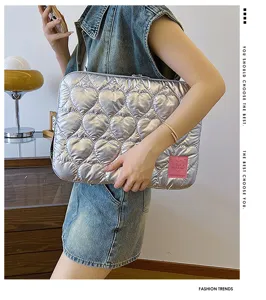 Koreanischer Stil Herz gesteppte Laptoptasche 13 15 Zoll silber Notebook Schutzhülle leicht