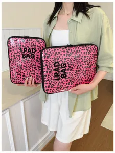 Transparent pink leopard print laptop sleeve stylish tablet inner bag with dual zippers
