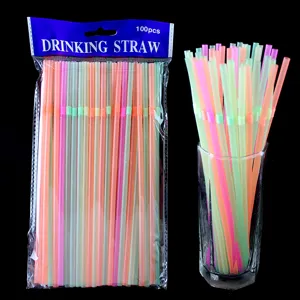 Kleurrijke plastic wegwerpbrietjes, 21cm flexibele buigbare sapprietjes, 100 stuks.
