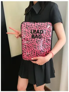 Transparent pink leopard print laptop sleeve stylish tablet bag for 11 14 inch computer