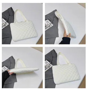 Korean style quilted laptop bag for women, 14 inch portable sleeve for daily commute work.