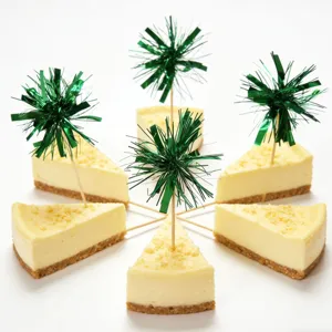 Creative colorful tinsel cake topper picks for birthday party dessert decoration.