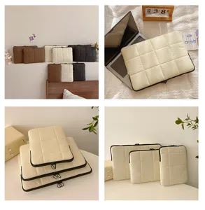 Korean style quilted laptop sleeve 13 15 inch minimalist solid color padded storage bag