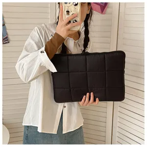 Korean quilted laptop sleeve black padded notebook bag 13 15 inch minimalist storage case