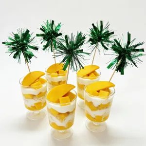 Creative tinsel firework picks for cake and dessert decoration, vibrant party supplies.