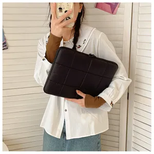 Korean style quilted laptop sleeve for 13 15 inch notebook protective cover solid color storage bag