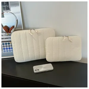 Korean style minimalist quilted laptop sleeve set, soft storage bag for tablet and notebook.