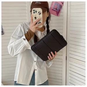 Korean-style quilted laptop sleeve 13 15 inch waterproof notebook protective bag black