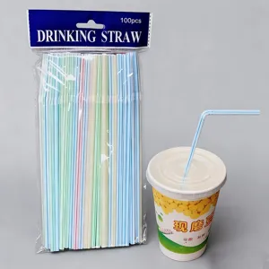 Kleurrijke plastic wegwerp drinkrietjes 100 stuks 21cm buigbare sap rietjes voor feestje.