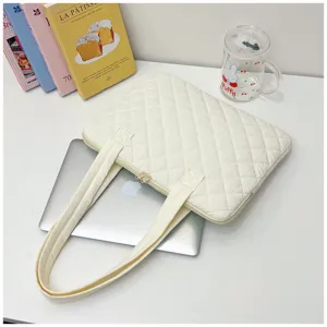 Korean style quilted laptop bag 14 inch white handbag sleeve cute commuting iPad bag detail view