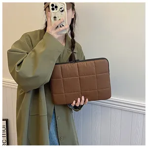 Korean quilted laptop sleeve 13 15 inch puffer protective bag minimalist solid color.