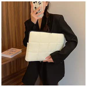 Korean style quilted laptop sleeve 13 15 inch padded notebook storage bag solid color