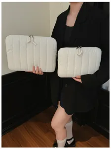 Puffer laptop sleeve white quilted tablet bag minimalist 11 13 15 inch protective case.