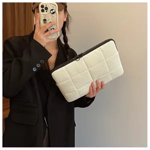 Korean quilted laptop sleeve 13 15 inch minimalist padded notebook storage bag white