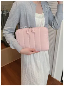 Pink quilted laptop sleeve pouch, soft protective case for 11 13 15 inch tablet notebook.