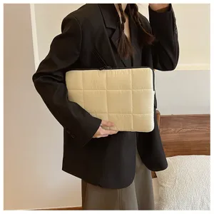 Korean style quilted laptop sleeve 13 15 inch puffer protective bag minimalist solid color pouch