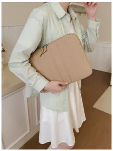 Korean ins minimalist quilted laptop sleeve tablet storage bag protective case khaki
