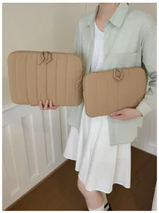 Quilted laptop sleeve minimalist striped tablet storage bag protective case for 11 13 15 inch.
