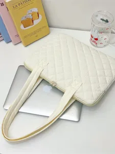 Korean style quilted laptop bag 14 inch cute tote protective sleeve for daily office commute.