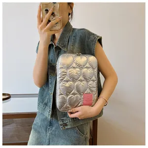Koreanischer Stil Herz gesteppte Laptoptasche 13 15 Zoll silber rosa Notebook Schutzhülle