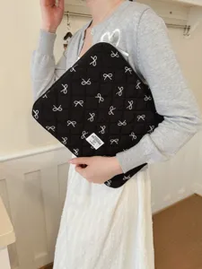 Housse pour ordinateur portable matelassée noire avec broderie nœud, sac 14 pouces tendance