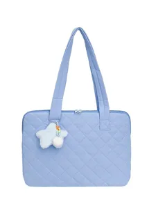 Korean style quilted laptop bag for women 14 inch commuter sleeve with cute star pendant.